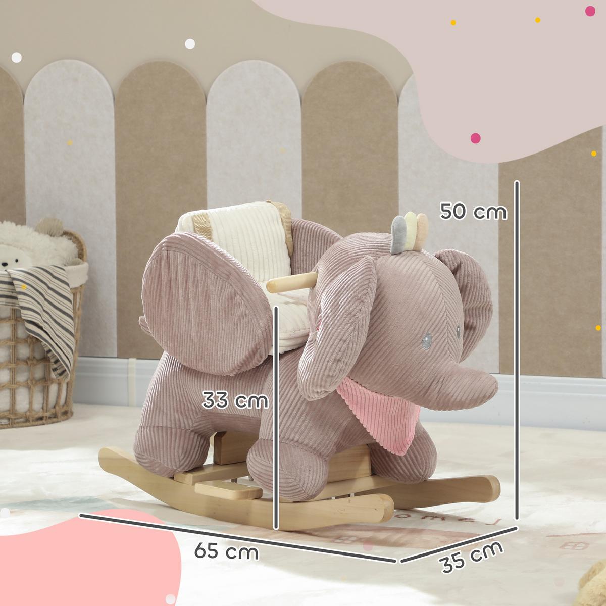 SCHAUKELTIER Elefant-Schaukel interaktive Tiergeräusche weiche Füllung Braun - Braun, Textil (32/49/65cm) - AIYAPLAY