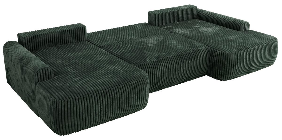 WOHNLANDSCHAFT CUBO U Grün Cord - Schwarz/Grün, Kunststoff/Textil (370/100/187cm) - MKS