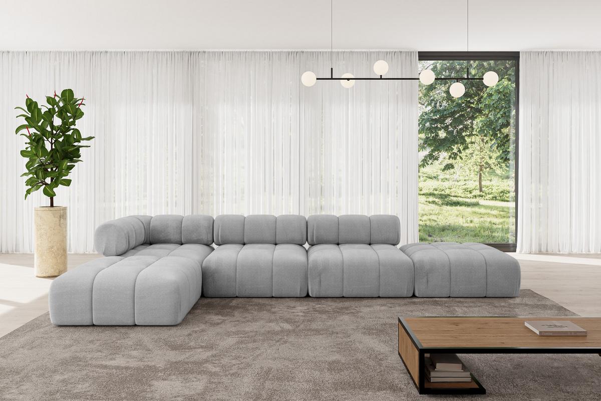ECKSOFA modulares Sofa Kerru-L2 - 380x190x70 cm Hellgrau Velours - Hellgrau, Holzwerkstoff/Textil (380/190cm) - ALTDECOR