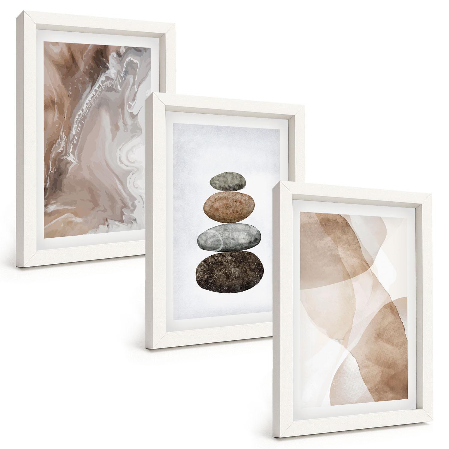 BILDER SET 3er Set - 20x30 cm Weißer Rahmen - Abstrakte Pastellformen - Weiß, Kunststoff (20/30cm) - TULUP