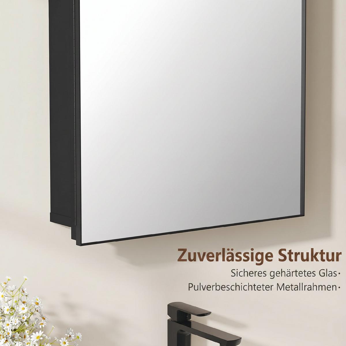 SPIEGELSCHRANK Gehärteter Aluminiumspiegel Metall Schwarz - Schwarz, Metall (12/76/50cm) - HOMCOM