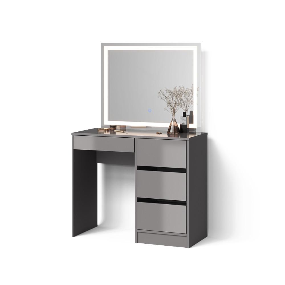SCHMINKTISCH-SET Imola Grau 90 cm mit LED-Spiegel - Grau, Holzwerkstoff (90/75/40cm) - Livinity®