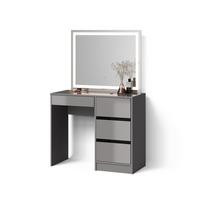 SCHMINKTISCH-SET Imola Grau 90 cm mit LED-Spiegel - Grau, Holzwerkstoff (90/75/40cm) - Livinity®