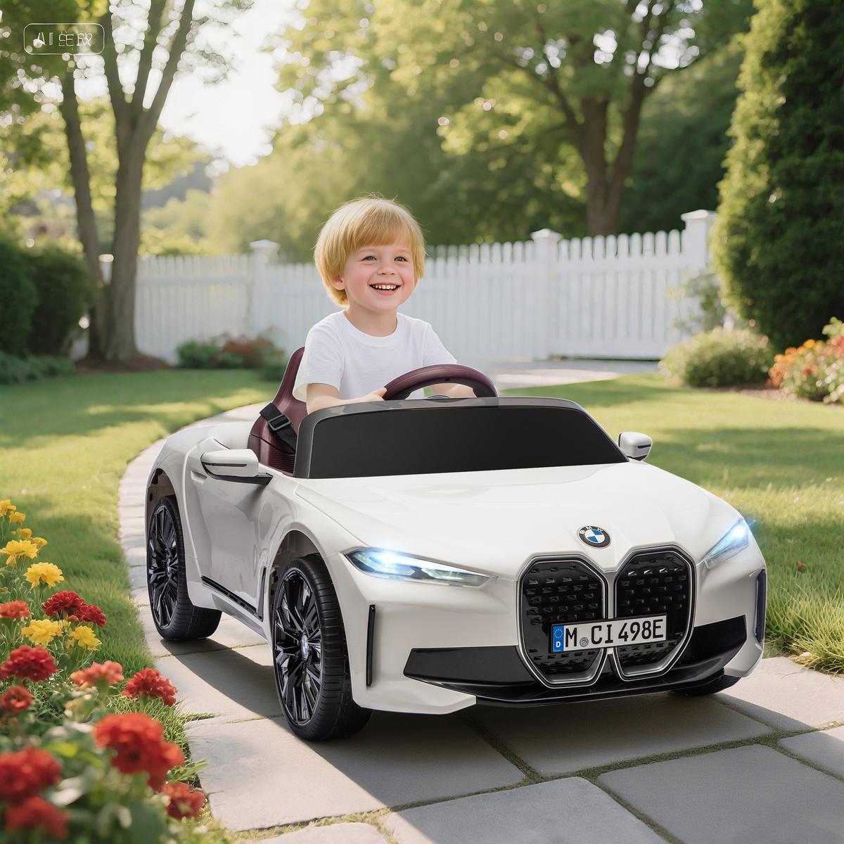KINDER Elektroauto Elektrofahrzeuge mit Fernbedienung, MP3-Player, 3-5 km/h - Weiß, Metall (115/67/45cm) - HOMCOM