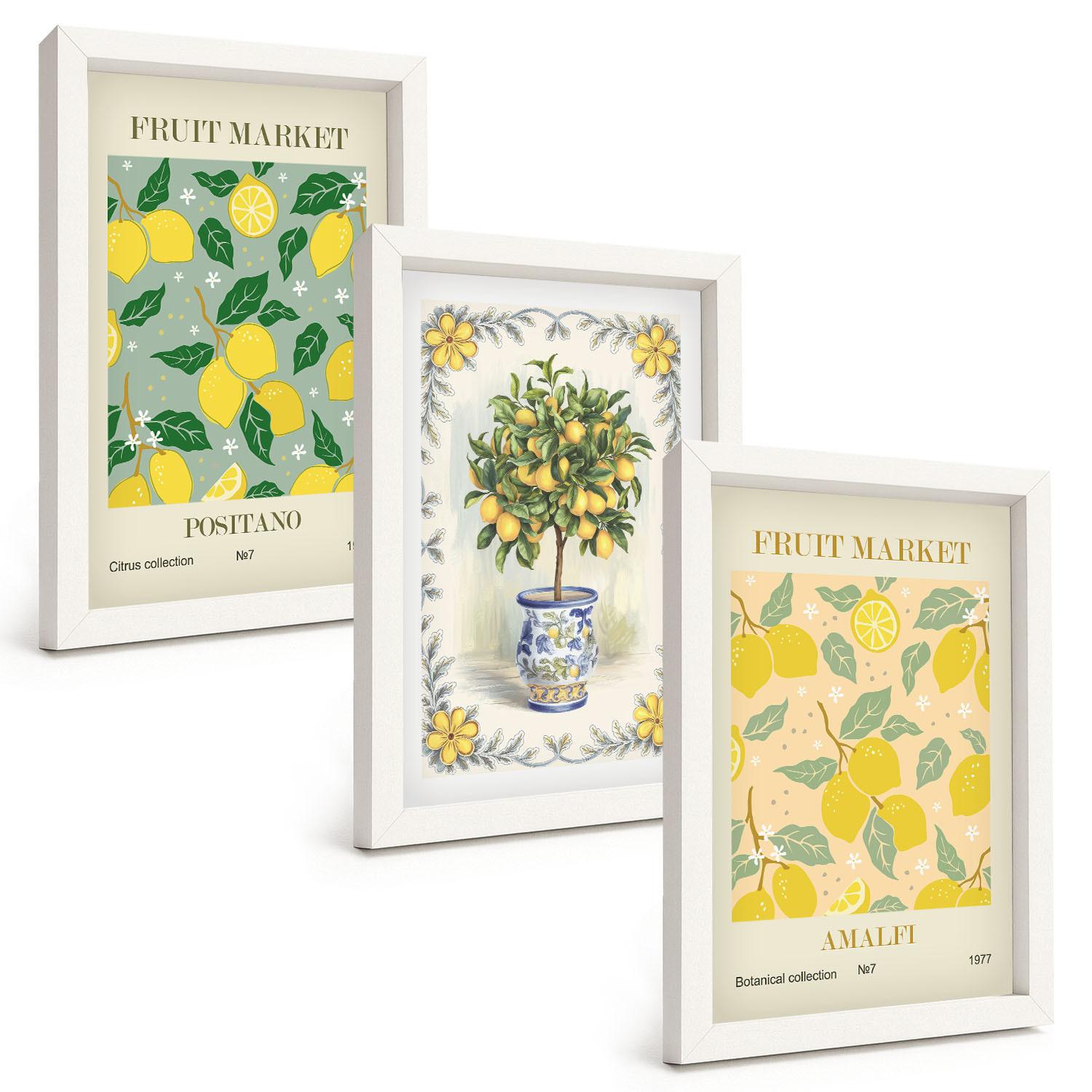 BILDER SET 3er Set - 20x30 cm Weißer Rahmen - Zitrusfrüchte aus Italien - Weiß, Kunststoff (20/30cm) - TULUP