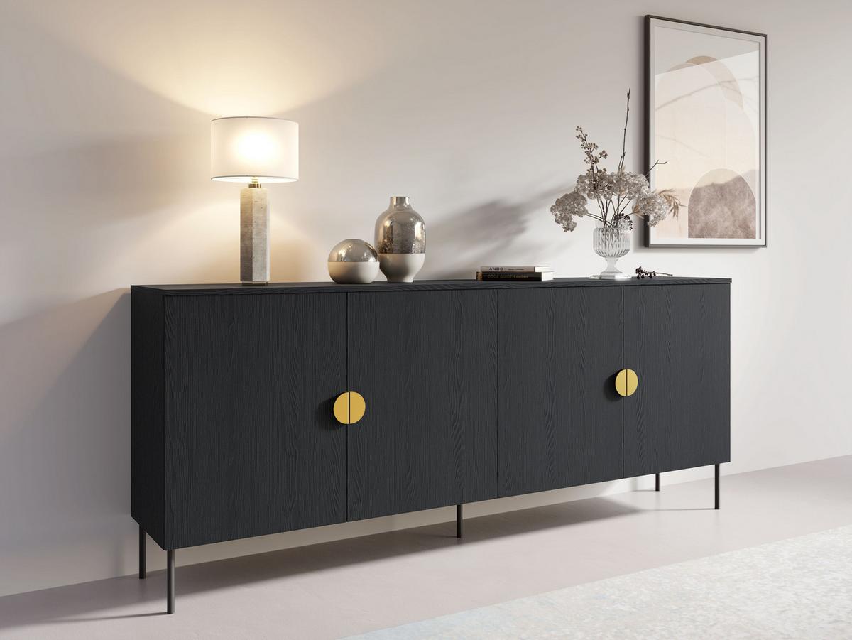 KOMMODE Graphitschwarz 213/87,6/40 - Schwarz, Holzwerkstoff (213/88/40cm) - RAUMHIRSCH FURNITURE