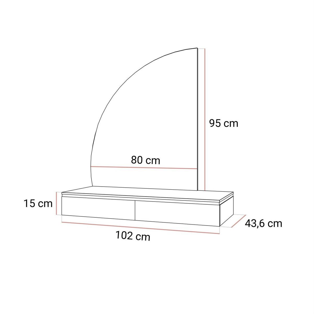 SCHMINKTISCH AURORA-Q SILVER Hängend mit Spiegel Hochglanz Weiß - Weiß Hochglanz, Holzwerkstoff (102/15/43.6cm) - Lookway