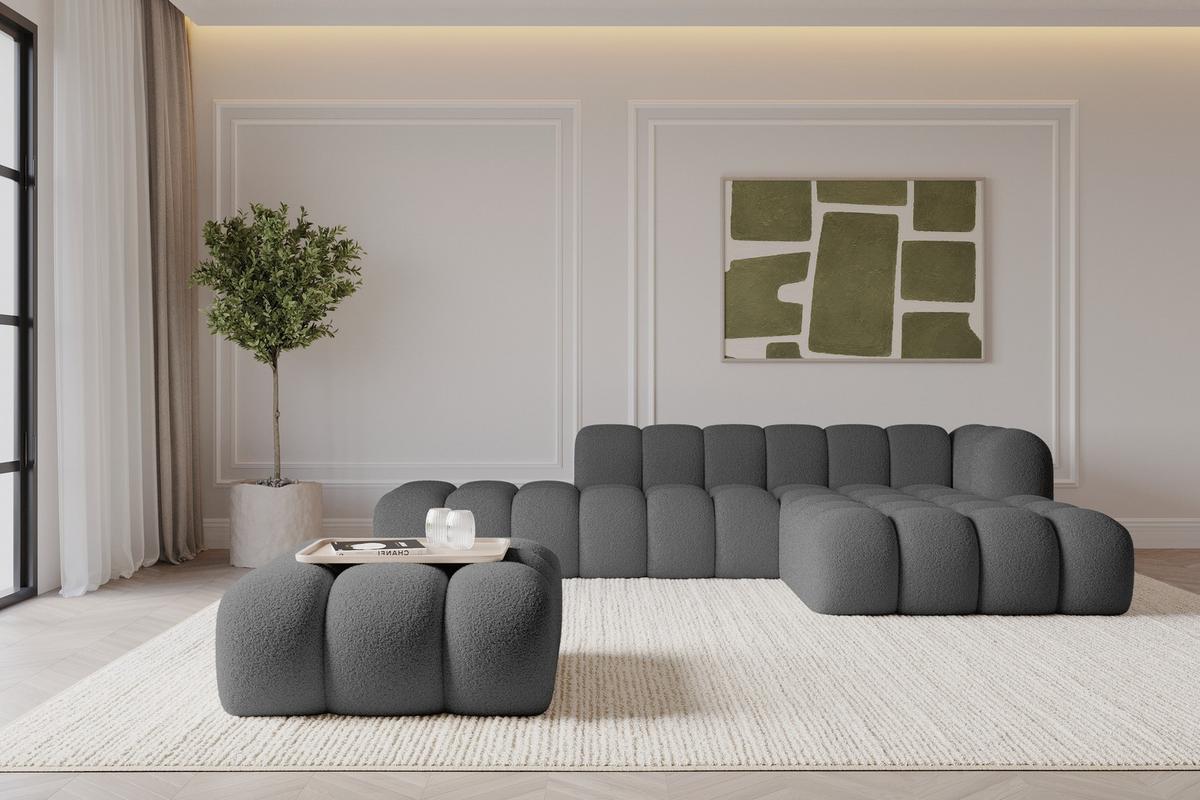 POUF OLEA-PUF 91x87x44 cm Grau Bouclé Modular Sitzhocker - Graubraun/Schwarz, Holzwerkstoff/Kunststoff (91/44/87cm) - ALTDECOR
