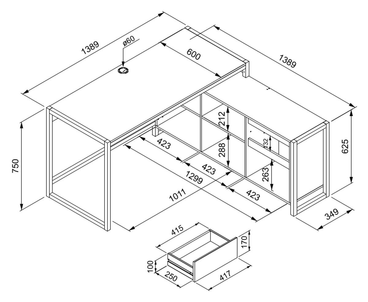SCHREIBTISCH weiß, Eiche Artisan 139 x 139 cm, Eckschreibtisch für Büro und Homeoffice - Weiß/Eiche Artisan, Holzwerkstoff (139/139/75cm) - Furn.Design
