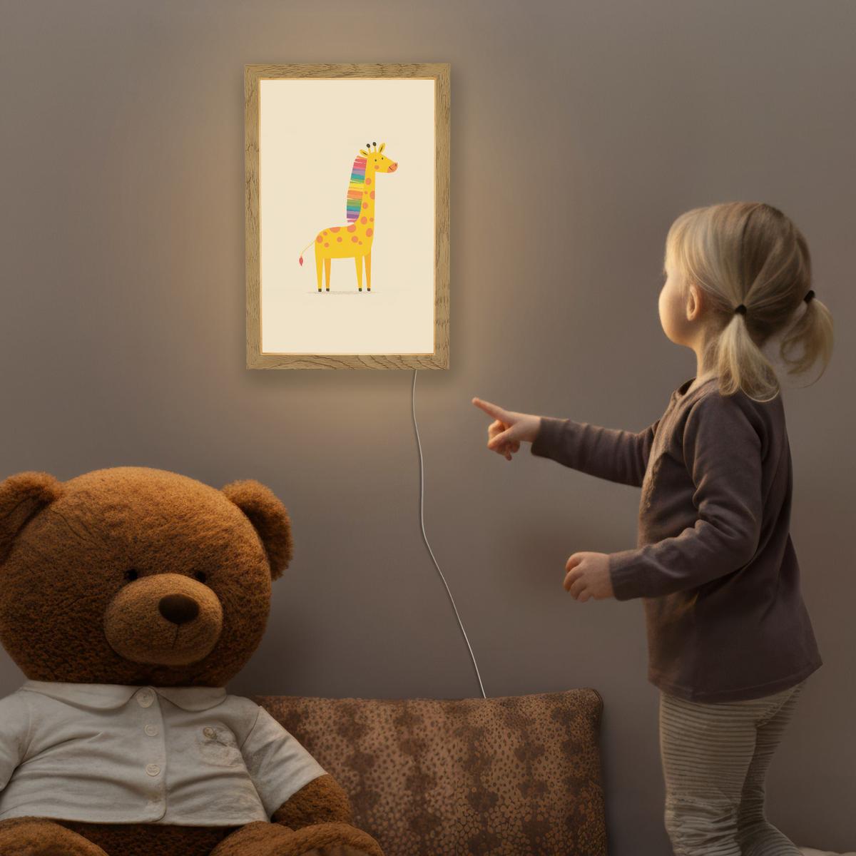 NACHTTISCHLAMPE Giraffe - Regenbogenmähne - Beige 20x30 cm - Beige, Holzwerkstoff (8/20/30cm) - OnlyWow