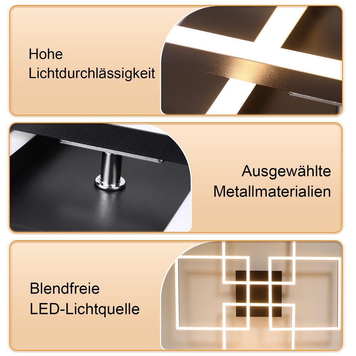 LED-DECKENLEUCHTE Gallegos 72.4/72.4/7.3 cm - Schwarz, Metall (72.4/72.4/7.3cm) - Nettlife