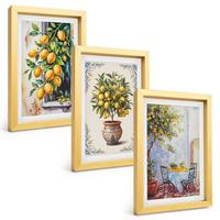 BILDER SET 3er Set - 20x30 cm Goldrahmen - Zitronenbäume Früchte Sonne - Goldfarben, Kunststoff (20/30cm) - TULUP