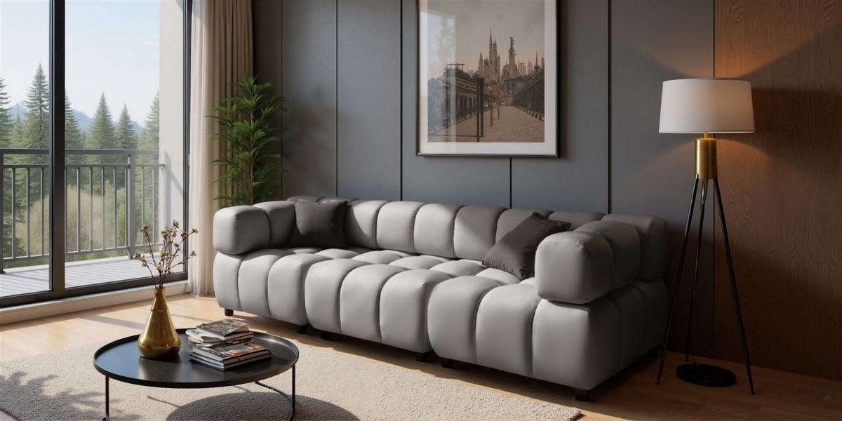 SOFA 3-sitzer Flow - Hellgrau, Holzwerkstoff/Textil (288/71/96cm) - Fun Möbel