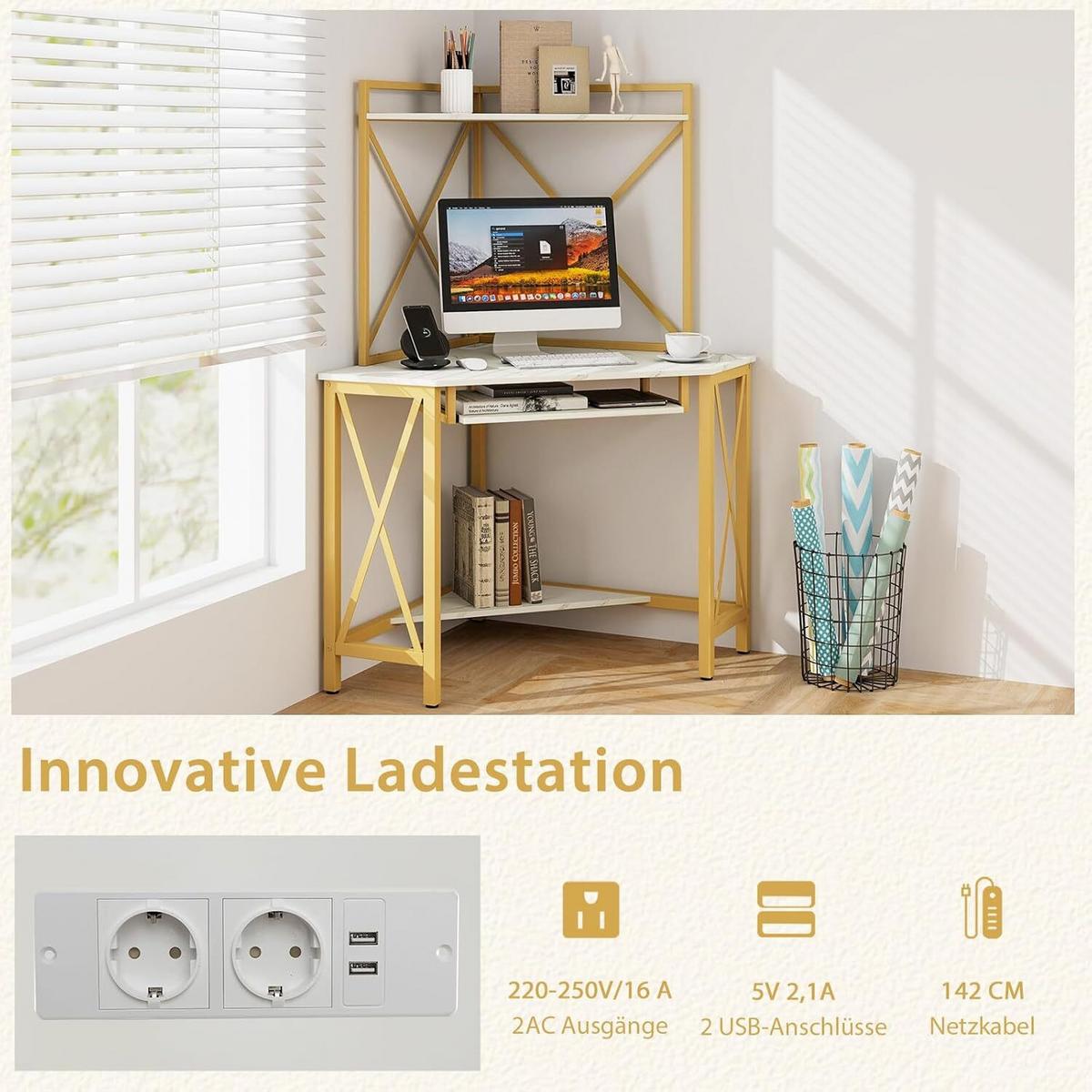 ECKCOMPUTERTISC 145cm Weiß - Weiß, Holz (75/113/145cm) - COSTWAY