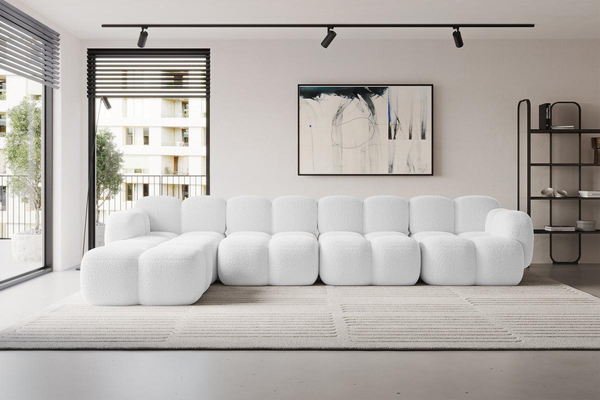 ECKSOFA modulares Sofa Links Miko-L3 390x205x75 Weiß Bouclé - Schwarz/Weiß, Holzwerkstoff/Kunststoff (390/205cm) - ALTDECOR