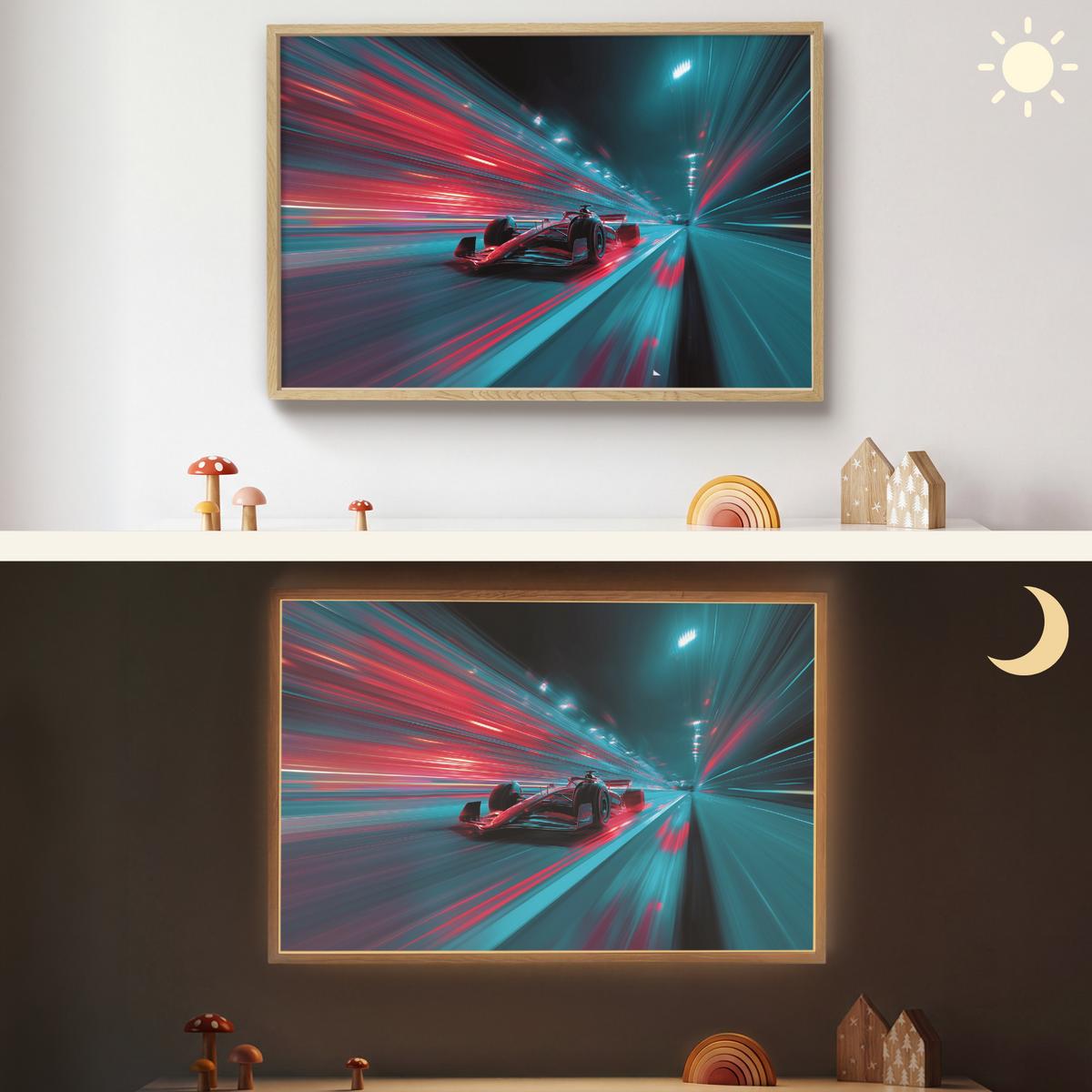 WANDLEUCHTE MIT AKKU Rennwagen - Rot - Geschwindigkeit 90x60 cm - Türkis, Holzwerkstoff (90/60/8cm) - OnlyWow
