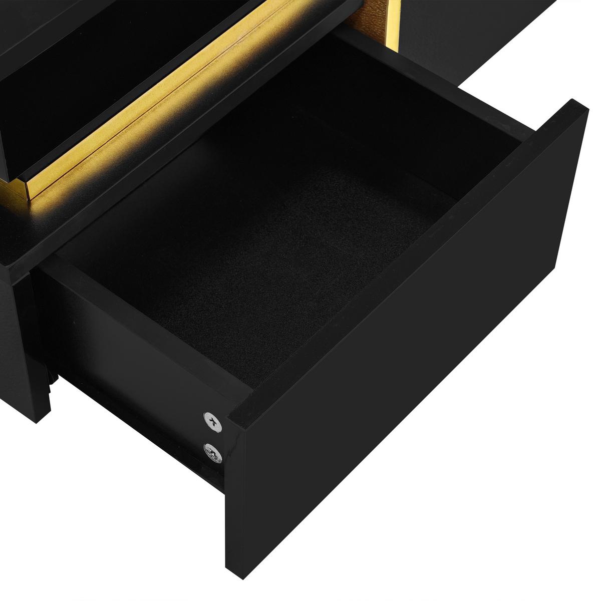COUCHTISCH mit goldenen akzenten, 2 schubladen & kompaktes design - Schwarz, Holzwerkstoff (70/70/35.5cm) - Urban Meuble