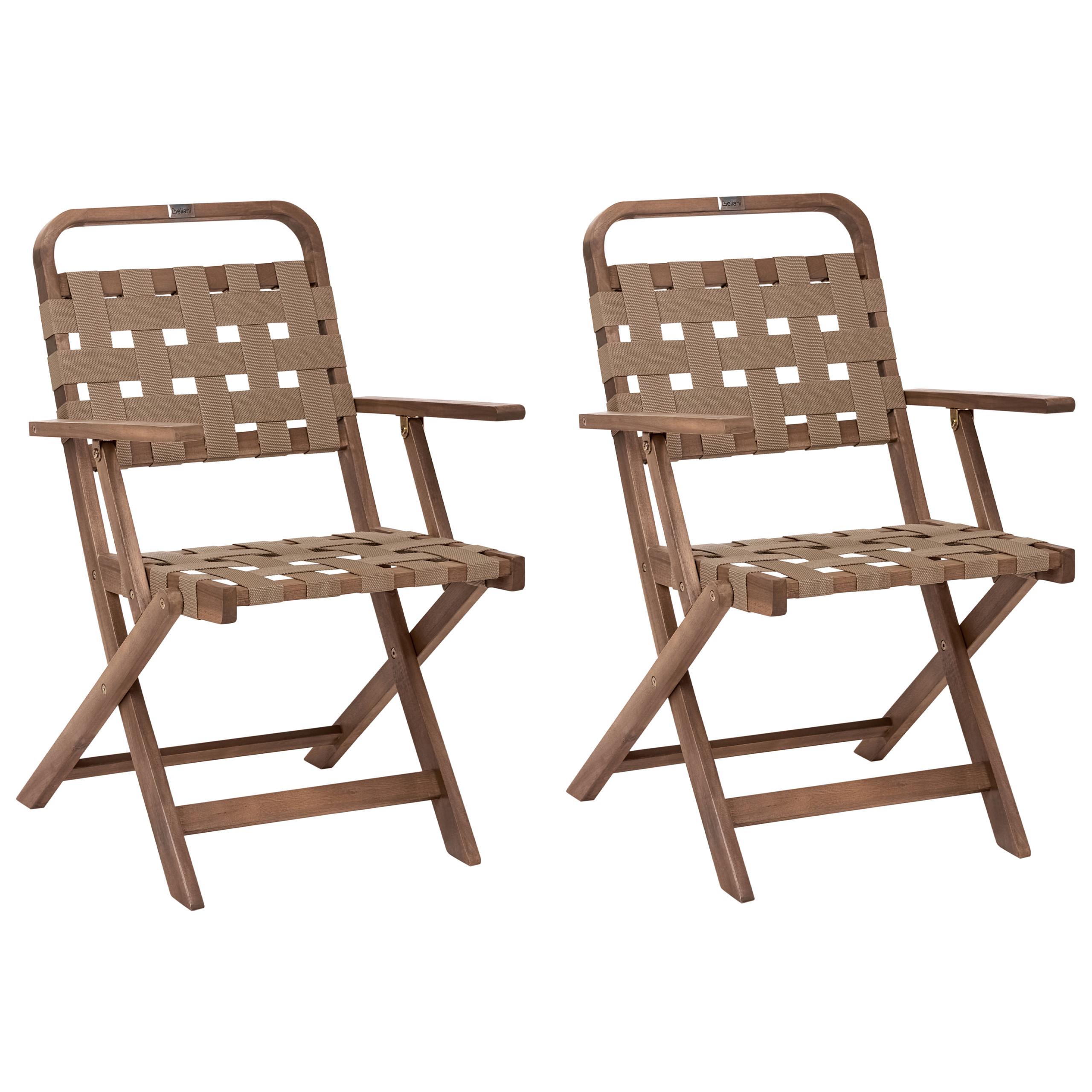 GARTENSTUHL 2er Set Akazienholz Braun Milzano - Braun, Holz (54/117/52cm) - Beliani