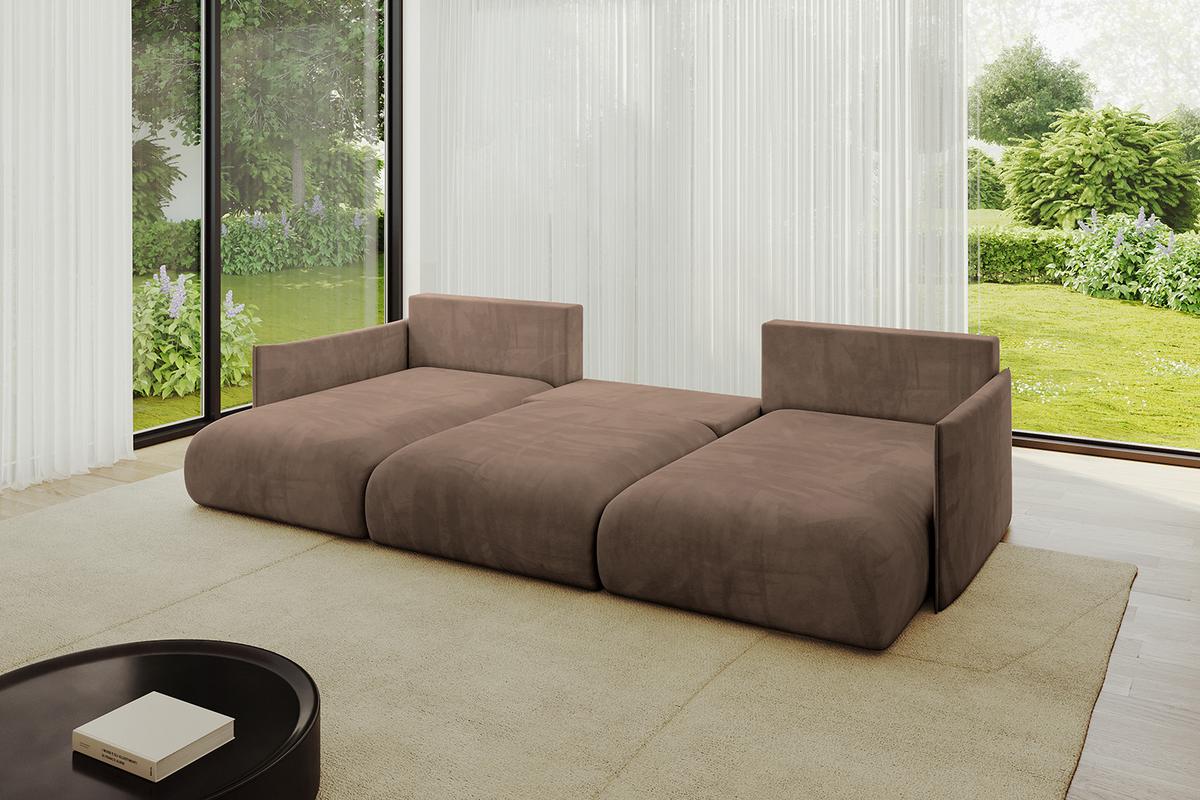 WOHNLANDSCHAFT mit Schlaffunktion und Bettkasten ONESK-U 317x177x72 Braun Velours - Braun, Holzwerkstoff/Kunststoff (317/72/177cm) - ALTDECOR