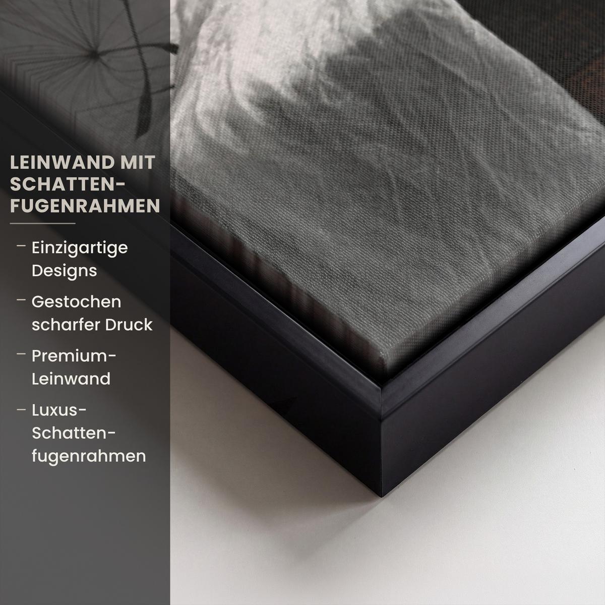 LEINWAND Bilder mit Rahmen - Blumensamen - Löwenzahn - Vase - Stilleben - Blumenstrauß - 60x90 - Dunkelgrau, Textil (60/90cm) - MuchoWow