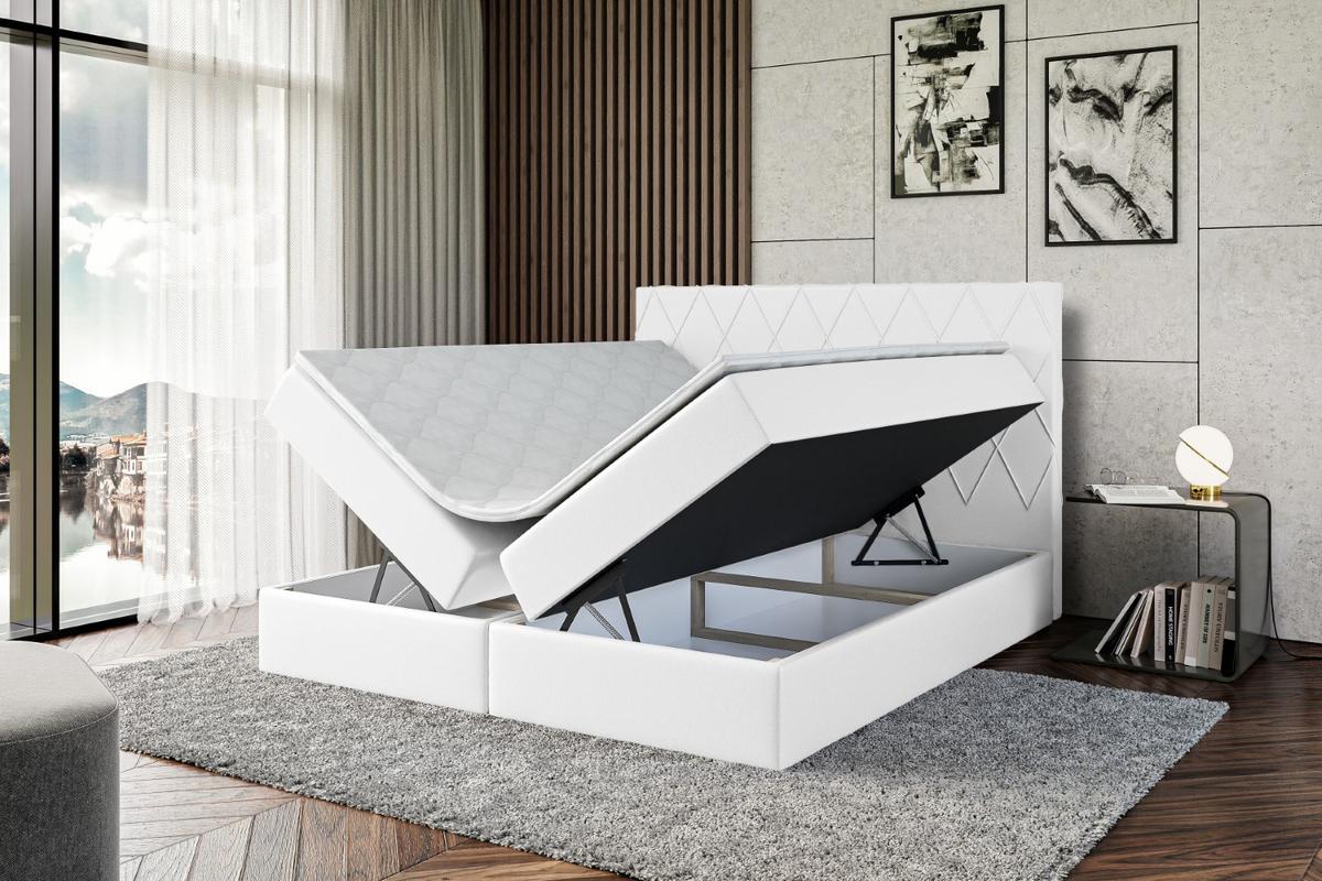 BOXBETT mit H3-Matratze und Lattenrost - LEPARO - 140x200 Weiß Hochglanz - Weiß Hochglanz, Holzwerkstoff (140/200cm) - ALTDECOR