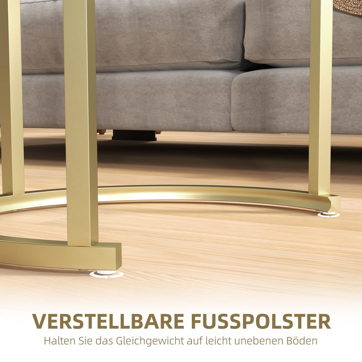 COUCHTISCH rund 2er Set Stapelbarer Beistelltisch mit Stahlrahmen für Wohnzimmer - Weiß, Holzwerkstoff (50/50/50.5cm) - HOMCOM