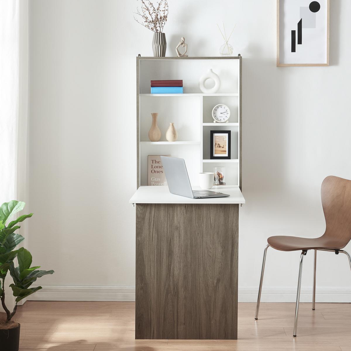 WANDKLAPPTISCH Greve - Naturfarben/Weiß, Holzwerkstoff (76.5/71.5/58.5cm) - [en.casa]