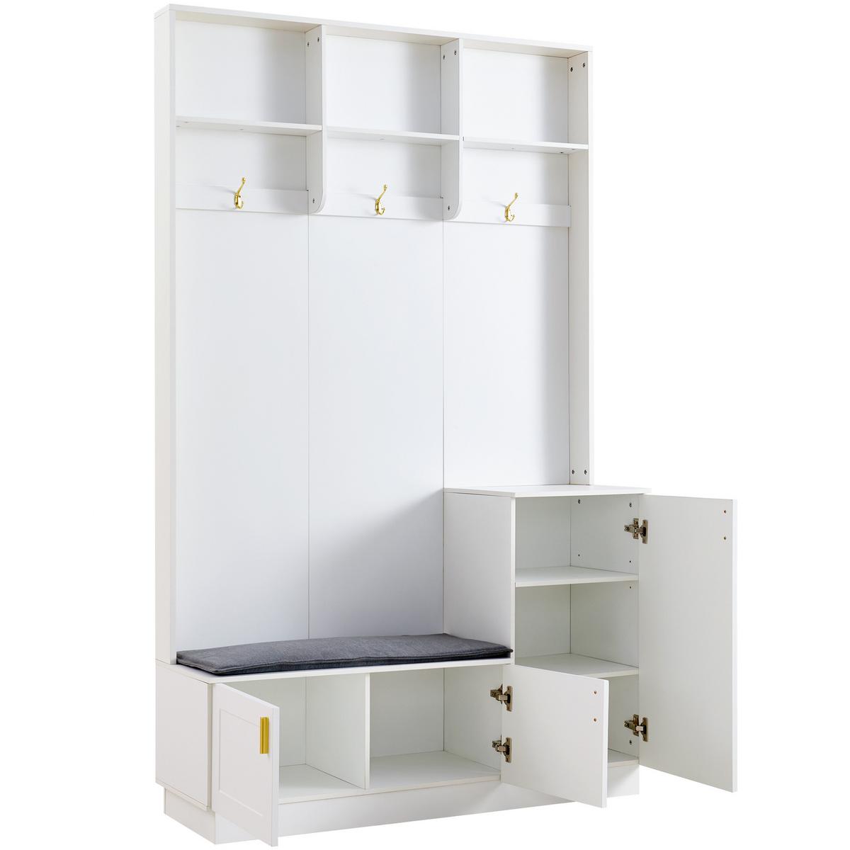 GARDEROBEN-SET 120 cm Weiß Hochglanz nkl. Schuhbank & 3 Haken - Weiß, Holzwerkstoff (120/200/40cm) - Urban Meuble