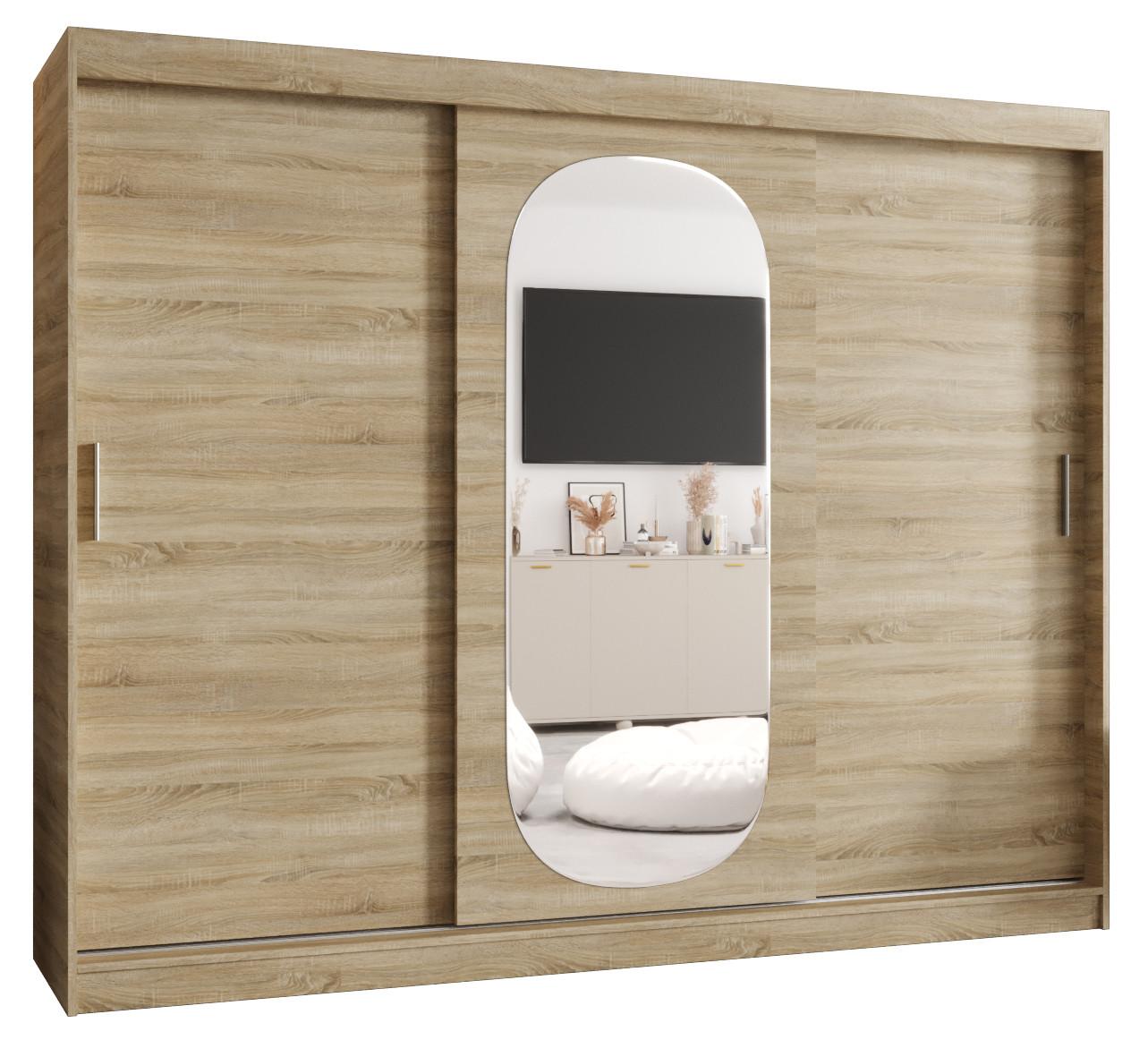 SCHIEBETÜRENSCHRANK mit Spiegel ROYAL 200/250/62 3-türig - Silberfarben/Sonoma Eiche, Holz (250/62/250cm) - MÖBEL KRYSPOL