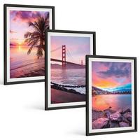 BILDER SET 3er Set - 40x60 cm Schwarzer Rahmen - Sonnenuntergangsbrücke Landschaft - Schwarz, Kunststoff (40/60cm) - TULUP