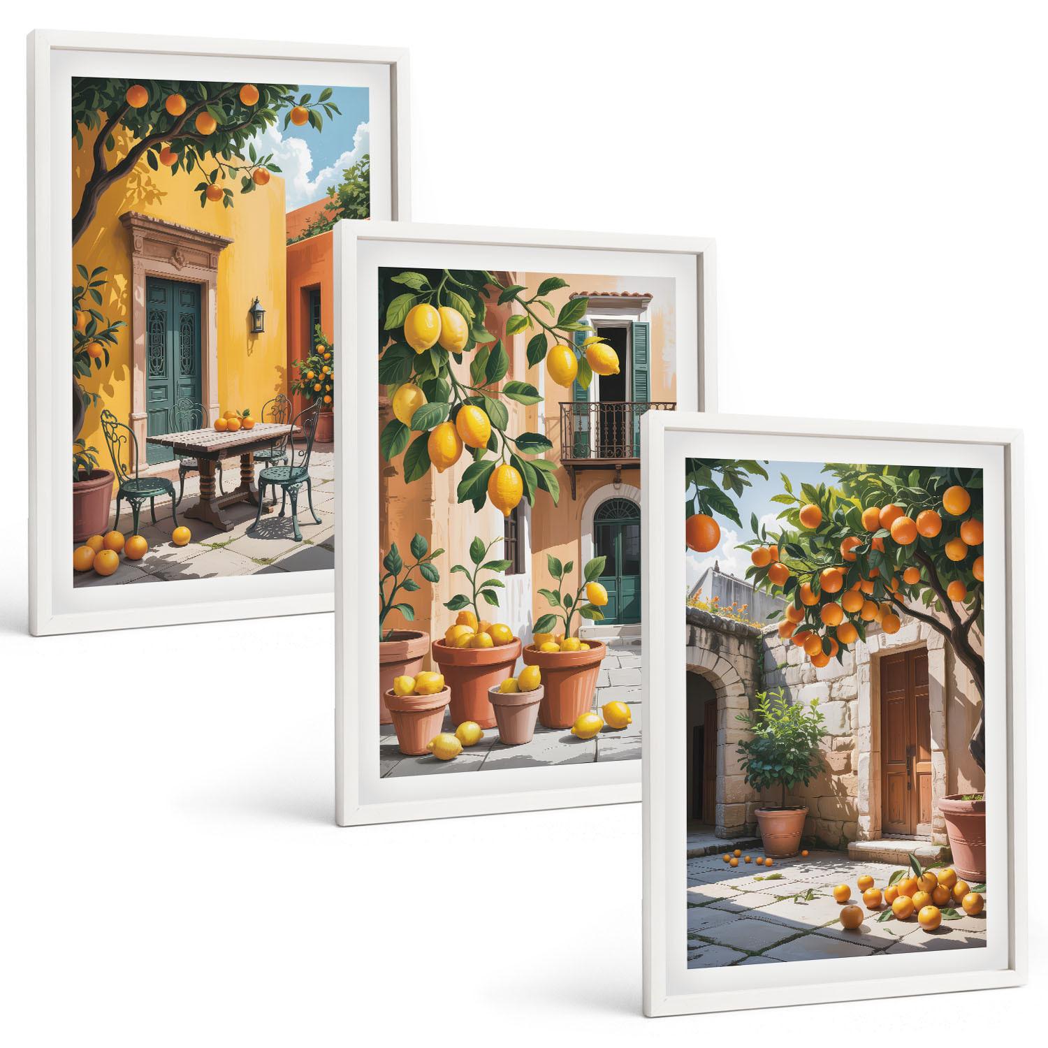 BILDER SET 3er Set - 40x60 cm Weißer Rahmen - Zitrusfrüchte im Garten - Weiß, Kunststoff (40/60cm) - TULUP