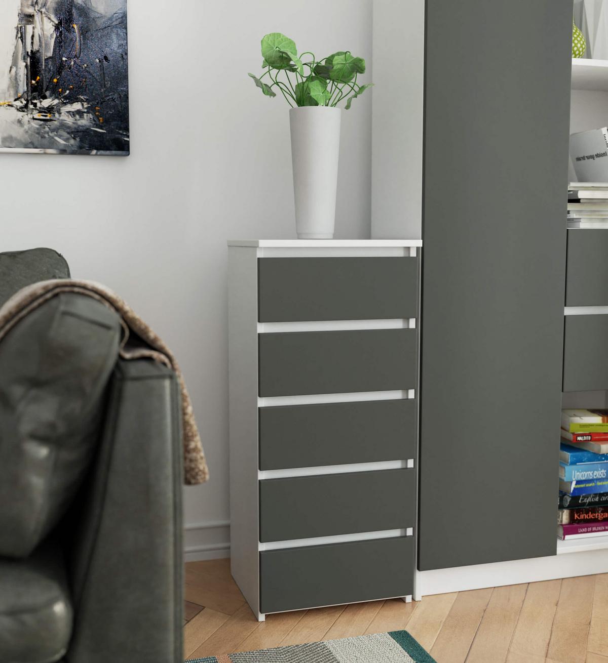 KOMMODE Weiß, Graphit Grau 92/40/35 - Weiß, Holzwerkstoff (40/92/35cm) - RAUMHIRSCH FURNITURE