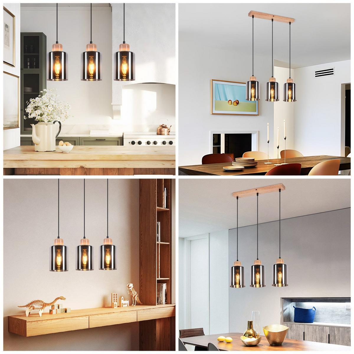 PENDELLEUCHTE Rynnf 42/12/146.5 cm - Hellbraun, Glas/Holz (42/12/146.5cm) - ZMH