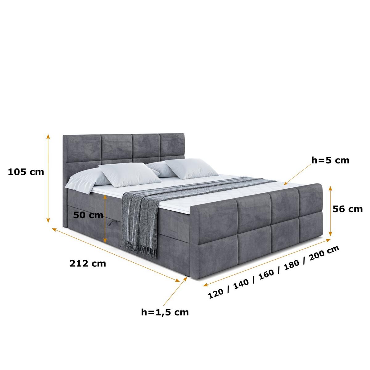 BOXBETT ARDENI-Z - 180x200 cm - H3 - Dunkelgrau - Dunkelgrau, Holzwerkstoff (180/200cm) - ALTDECOR