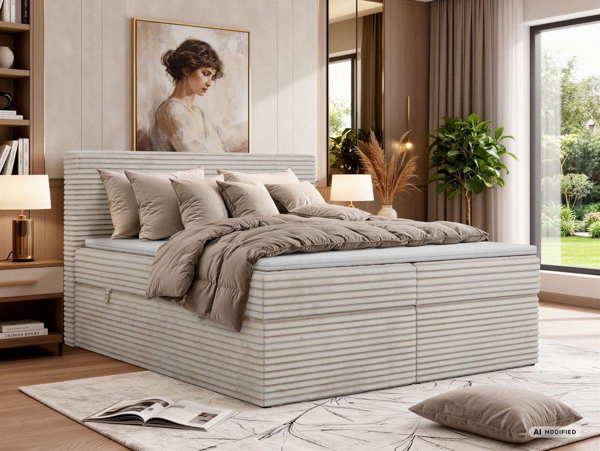 BOXBETT TILION 200/200 - Beige Cord - Topper T25 - H3 - Beige/Schwarz, Kunststoff/Textil (200/200cm) - MKS