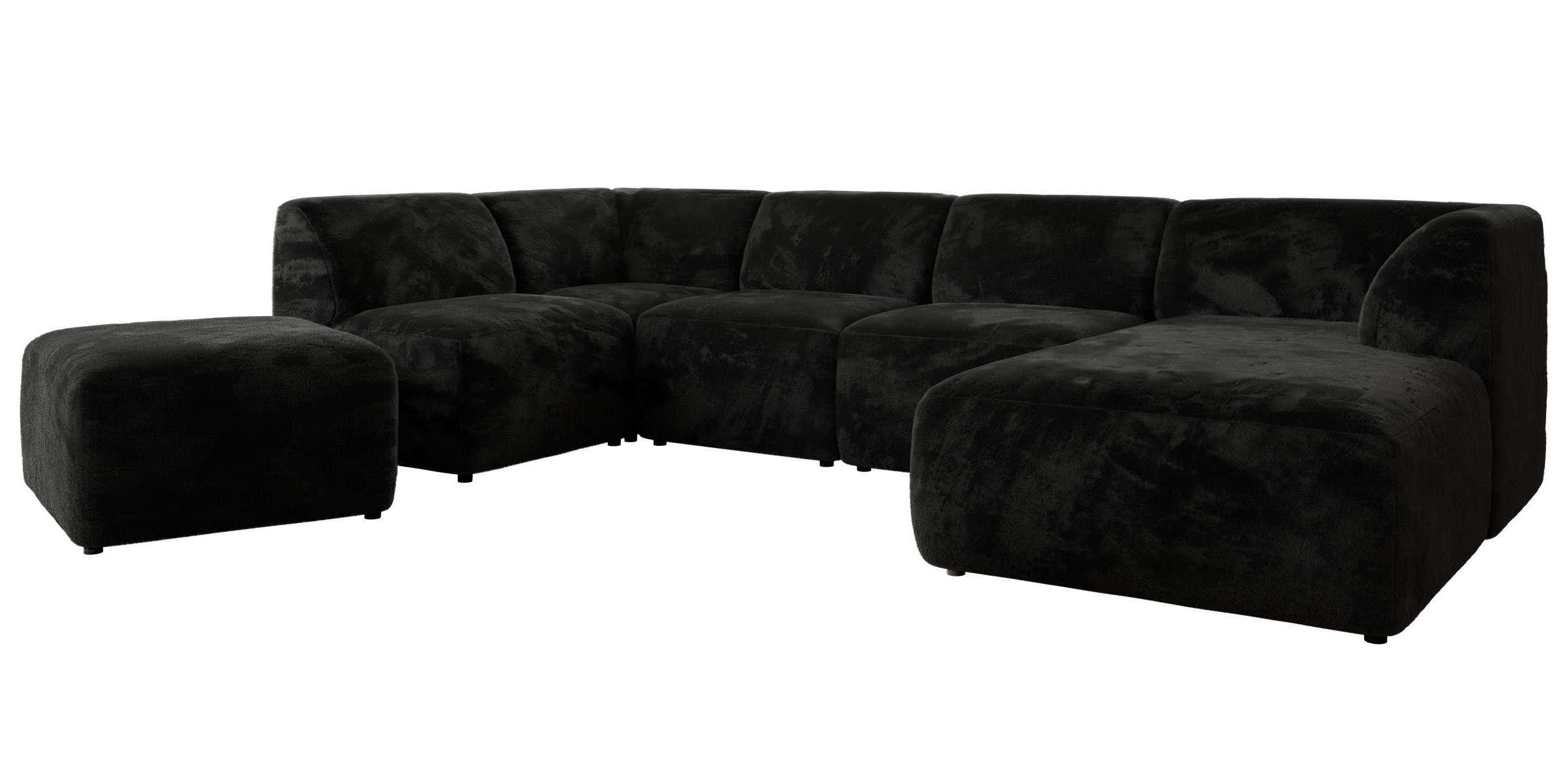 WOHNLANDSCHAFT MODARO U 6M - Schwarz Plüsch - Rechts - Schwarz, Textil (345/78/180cm) - MKS