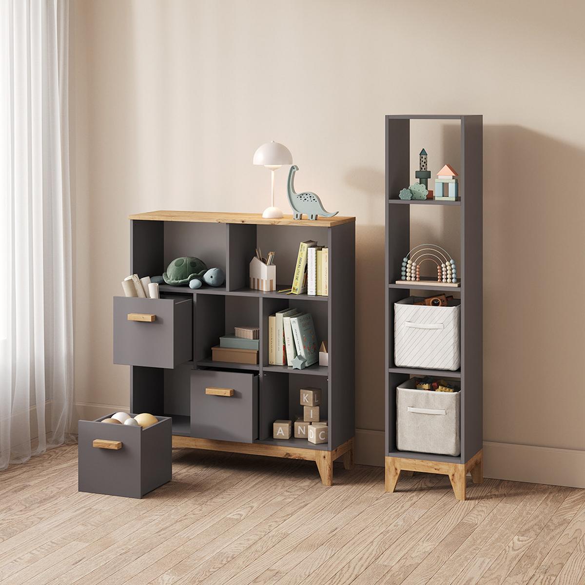 KINDERREGAL Mailo Grau/Artisan 98.4 x 113.4 cm - Eiche Artisan/Grau, Holzwerkstoff (98.4/113.4/32.6cm) - Livinity®