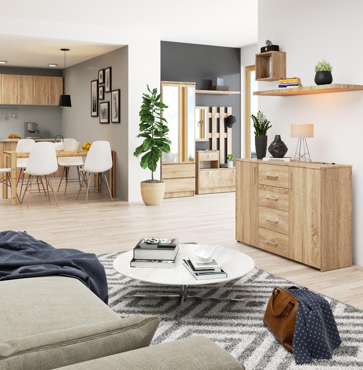 KOMMODE Eiche Sonoma 80/110/35 - Sonoma Eiche, Textil (110/80/35cm) - RAUMHIRSCH FURNITURE