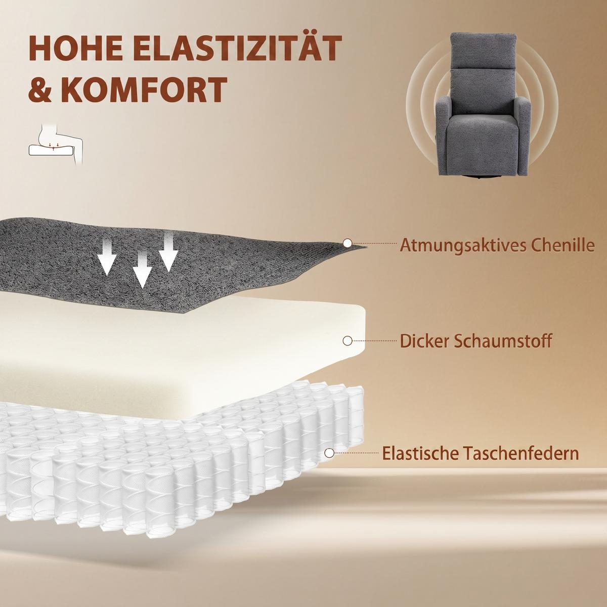 MASSAGESESSEL Chenille Dunkelgrau - Dunkelgrau/Naturfarben, Holz/Textil (73.5/108/97cm) - HOMCOM