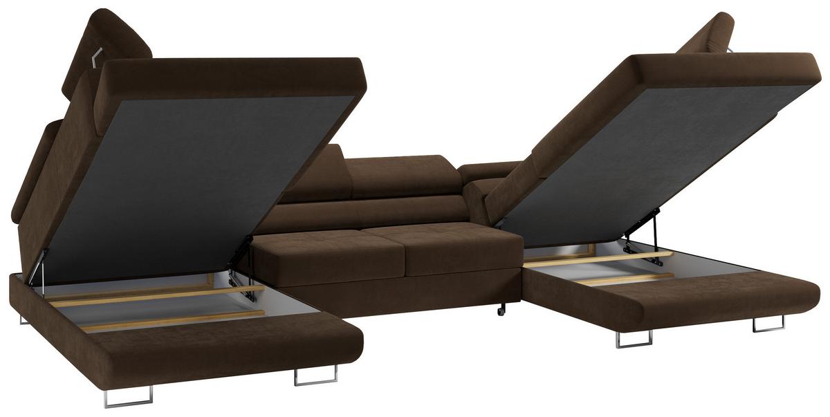WOHNLANDSCHAFT GUSTAW U Braun Velvet - Silberfarben/Braun, Textil/Metall (340/55/205cm) - MKS