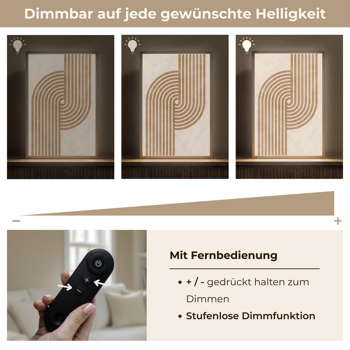 WANDLEUCHTE MIT AKKU Symmetrische Biegung - kupferfarbig 40x60 cm - Beige, Holzwerkstoff (40/60/8cm) - OnlyWow