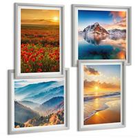 BILDER SET 4er Set - 50x50 cm & 40x60 cm Silberner Rahmen - Landschaften aus Bergen und Meeren im Westen - Silberfarben, Kunststoff (50/50cm) - TULUP