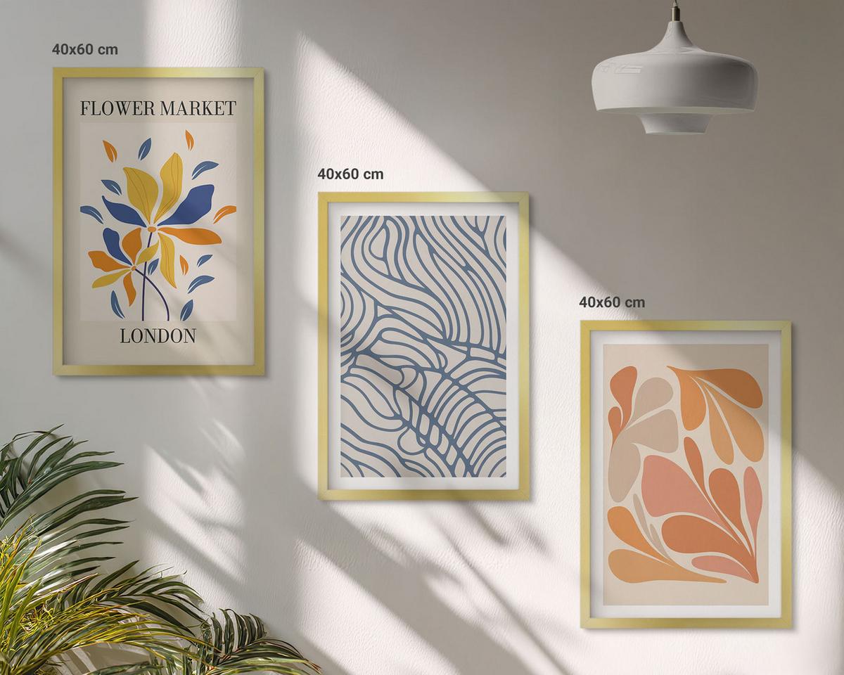BILDER SET 3er Set - 40x60 cm Goldrahmen - Moderne abstrakte Blumen - Goldfarben, Kunststoff (40/60cm) - TULUP
