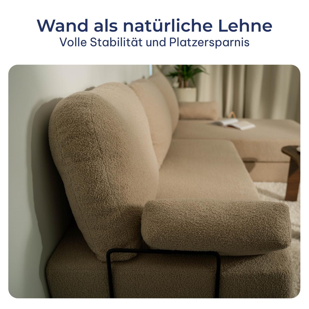 ECKSOFA LEA modulares Boneless Sofa mit Schlaffunktion Hellgrau Boucle-Stoff - Hellgrau, Textil (270/160cm) - MASSENO