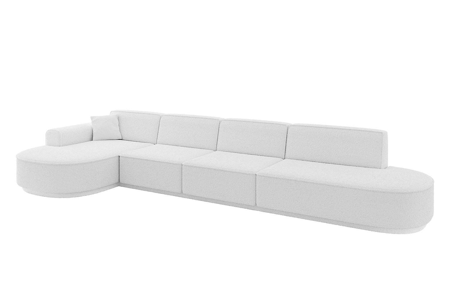 ECKSOFA Ottomane Links MARI-L3-v3 - 413x171x83 cm Weiß Bouclé - Schwarz/Weiß, Holzwerkstoff/Kunststoff (413/171cm) - ALTDECOR