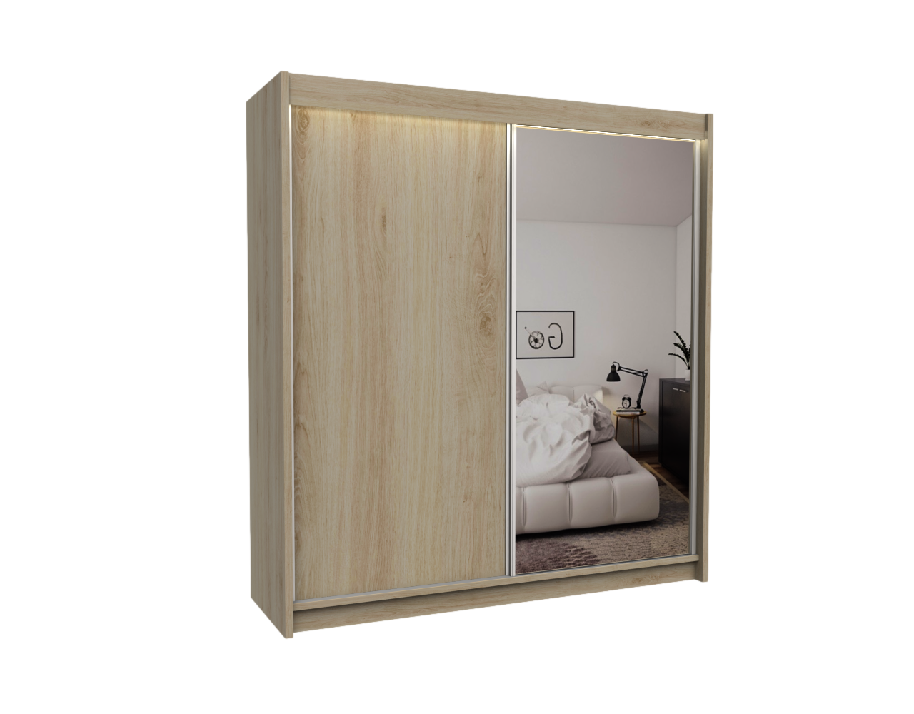 KLEIDERSCHRANK mit Spiegel-Schiebetüren und Aluminium-Leisten - PARTI - 200 cm Braun - Braun, Holzwerkstoff (200/216/61cm) - ALTDECOR
