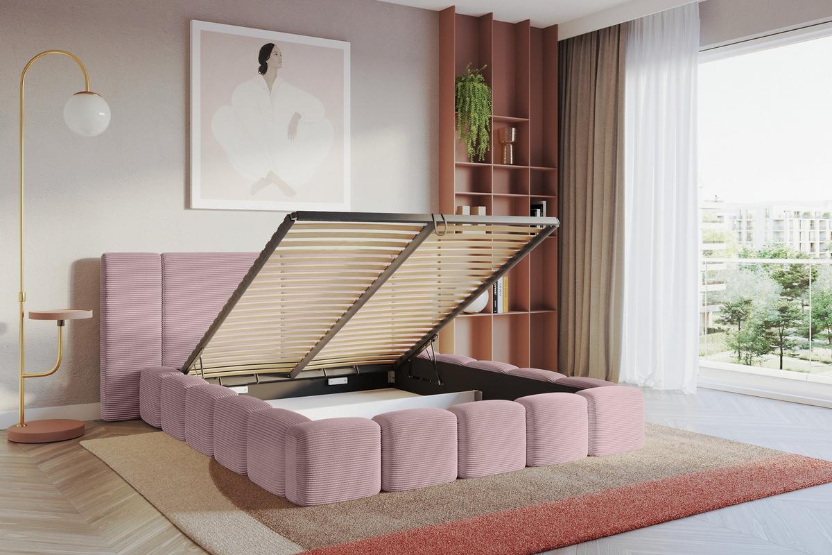 POLSTERBETT mit Bettkasten und Lattenrost, Boxbett ohne Matratze - NILO 120x200 Rosa - Rosa, Holzwerkstoff/Textil (120/200cm) - ALTDECOR