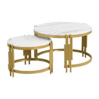 SATZTISCHE Runde in Marmor-Optik Weiß & Gold - Schwarz, Holzwerkstoff (72/71/44cm) - Urban Meuble