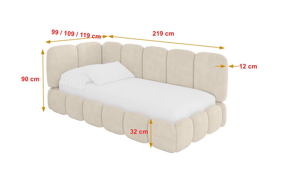 EINZELLBETT Jugendbett mit Bettkasten, Rechts - AVRY 80x200 Beige - Beige/Naturfarben, Holzwerkstoff/Textil (80/200cm) - ALTDECOR