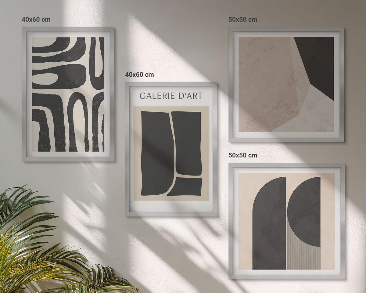 BILDER SET 4er Set - 50x50 cm & 40x60 cm Silberner Rahmen - Abstrakte minimalistische Poster - Silberfarben, Kunststoff (50/50cm) - TULUP